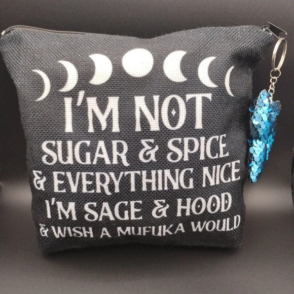 (9.8"L×6.7"H)Cute Saying Cosmetics Pouch With A Cat Sequin Bagcharm - Picture 2 of 2